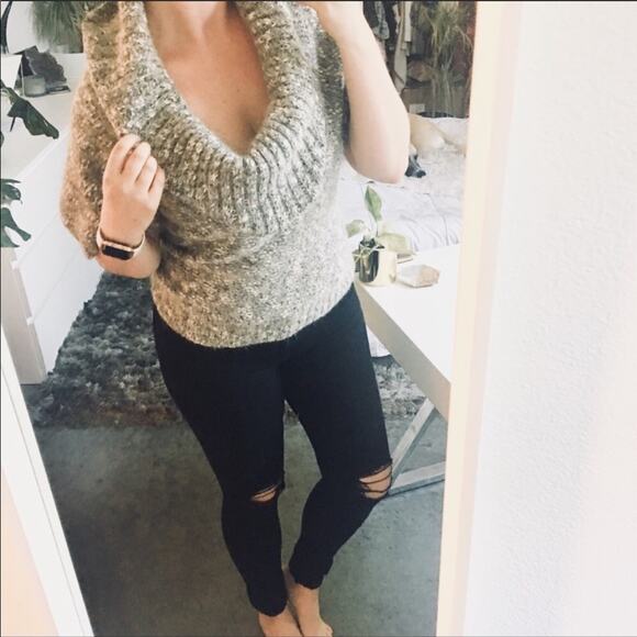 NEW NORDSTROM KENSI $118 Cowl Neck Grey White Chunky Knit Short Sleeve Sweater S - Picture 12 of 15